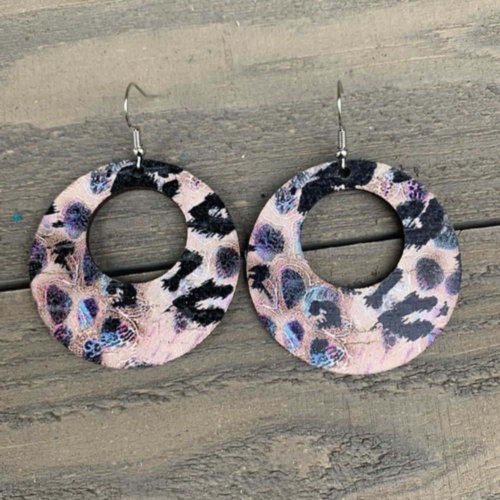 Blue and Purple Leopard Cork Hoop Earring